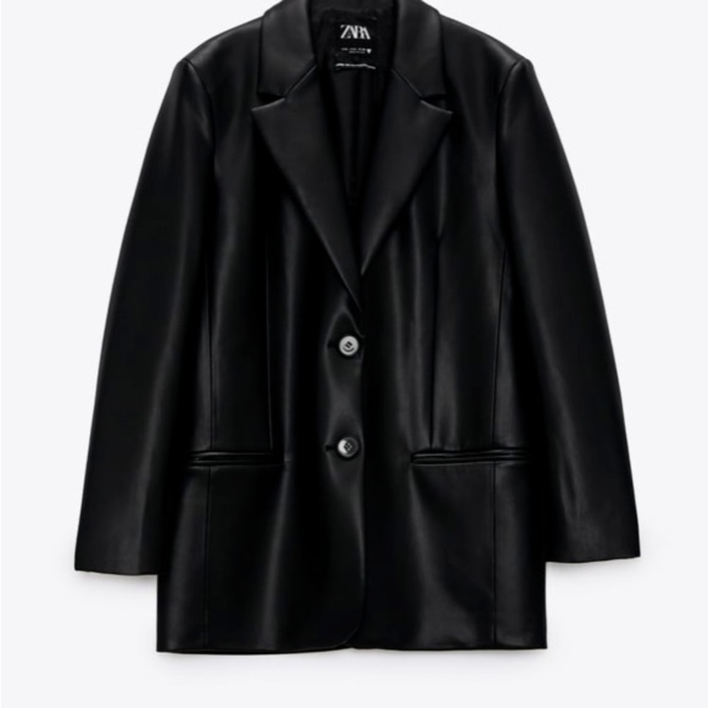 Zara Black Faux Leather Blazer Jacket